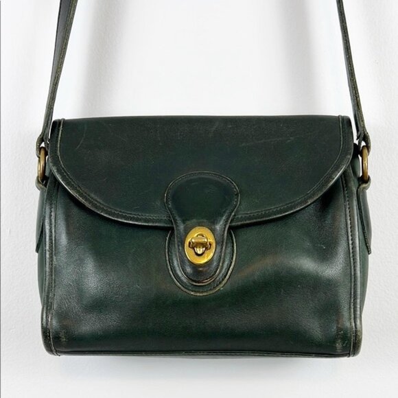 Rare BOTTLE GREEN Vintage Coach Devon USA Leather Turnlock Crossbody Bag 9908 - Picture 1 of 16
